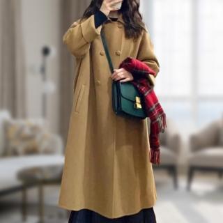 【Amirr 艾米爾】★復古中長款毛呢大衣(女上衣/長袖/外套)