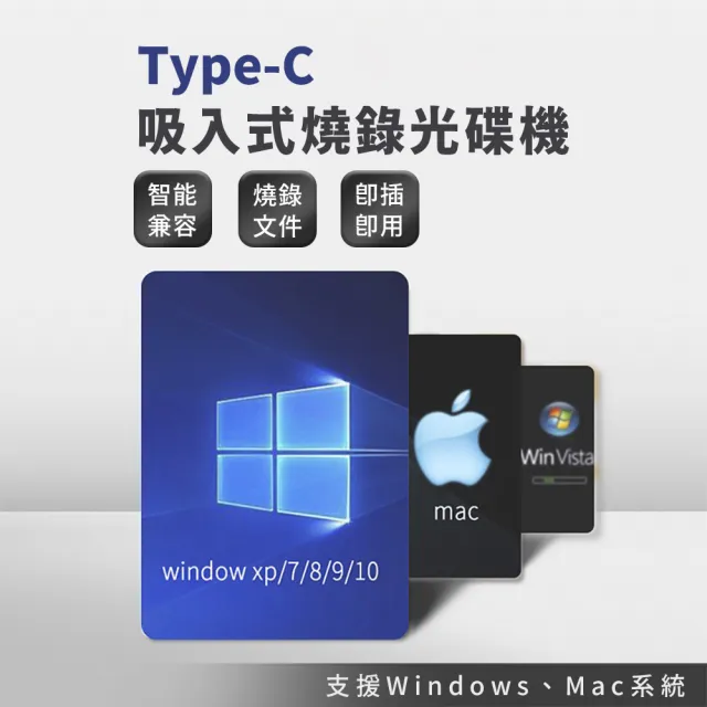 【Mr.U 優先生】Type-C 外接光碟機 附USB3.0轉接頭 CD/DVD讀取燒錄 吸入式(VCD Combo機 MacBook 桌機適用)