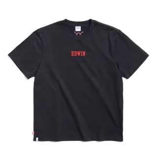 【EDWIN】男裝 寬版立體刺繡LOGO短袖T恤(黑色)