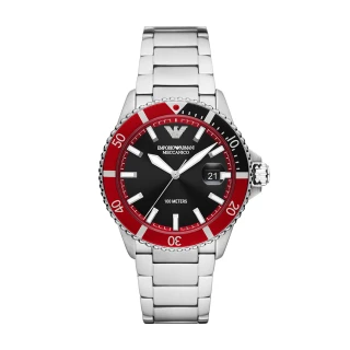【EMPORIO ARMANI 官方直營】Diver 海浪征服者系列手錶 經典黑 銀色不鏽鋼錶帶 42MM AR60074