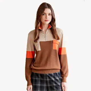 【MYSHEROS 蜜雪兒】針織造型上衣 立領撞色 拉鏈式造型領口(可)