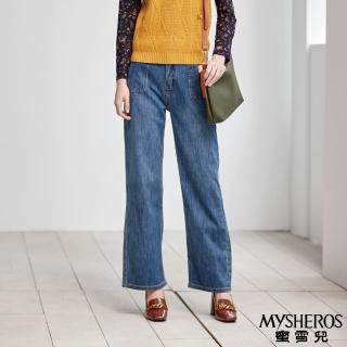 【MYSHEROS 蜜雪兒】寬腿牛仔長褲 天絲棉材質 大方口袋設計(藍)