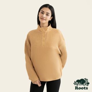 【Roots】Roots女裝-率性生活系列 半開襟雙面刷毛上衣(咖色)