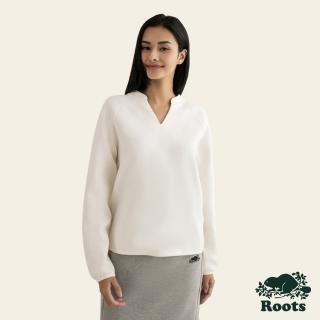 【Roots】Roots女裝-城市旅者系列 環型LOGO雙面布開襟長袖上衣(白色)