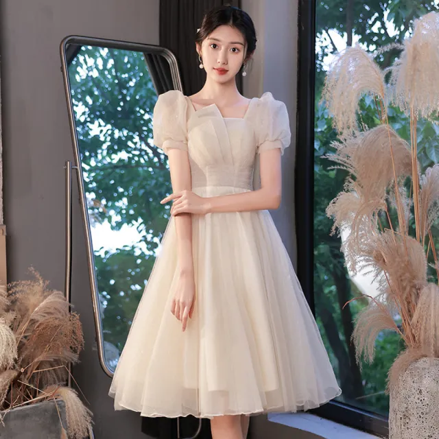 【Very Buy 非常勸敗】領證登記小晚禮服平時可穿輕奢感仙氣紗裙女宴會氣質小個子香檳色