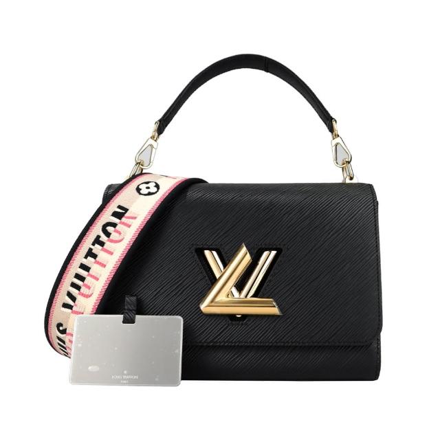 【Louis Vuitton 路易威登】M57505 TWIST MM系列經典LOGO牛皮刺繡背帶肩/斜背包(黑)
