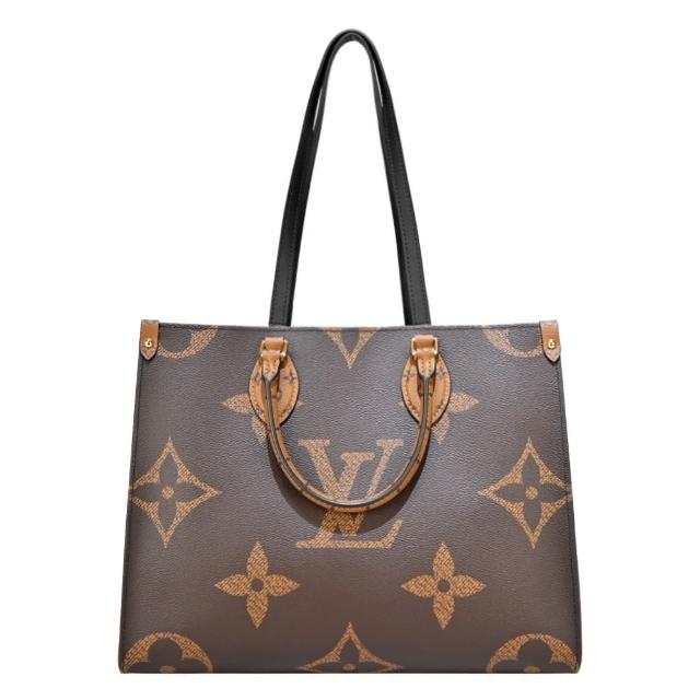 LV LOUIS VUITTON路易威登 M45321 經典 ONTHEGO MM Monogram Reverse 帆布手提 / 肩背購物包