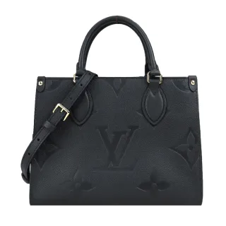 【Louis Vuitton 路易威登】M45653 OnTheGo PM 牛皮素面壓紋手提肩背包(黑色)