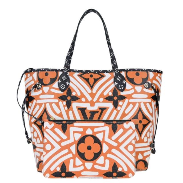 LV LOUIS VUITTON路易威登 M56584 Neverfull MM 帆布印花塗鴉幾何附手拿肩背托特包