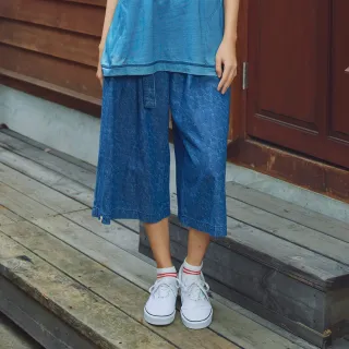【EDWIN】江戶勝 女裝 寬版水波紋寬褲(拔洗藍)