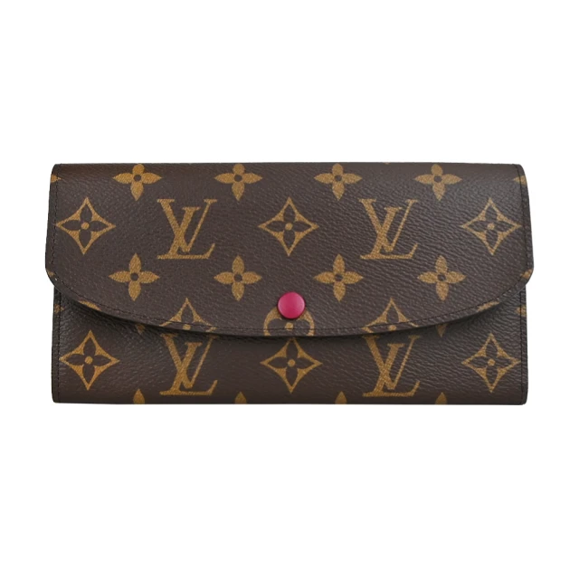 【Louis Vuitton 路易威登】M60697 EMILIE 帆布皮革襯裡信封長夾(棕/紅)