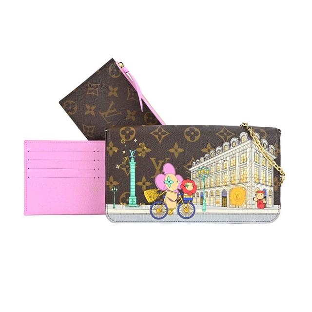 LV LOUIS VUITTON路易威登 M81545 經典 FÉLICIE POCHETTE 吉祥物凡登廣場柱印花帆布斜背包