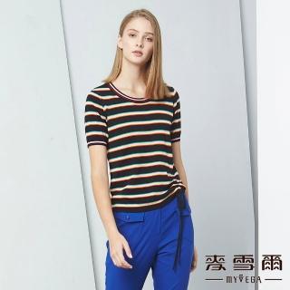 【MYVEGA 麥雪爾】下擺抽繩綁帶線條針織衫-黑