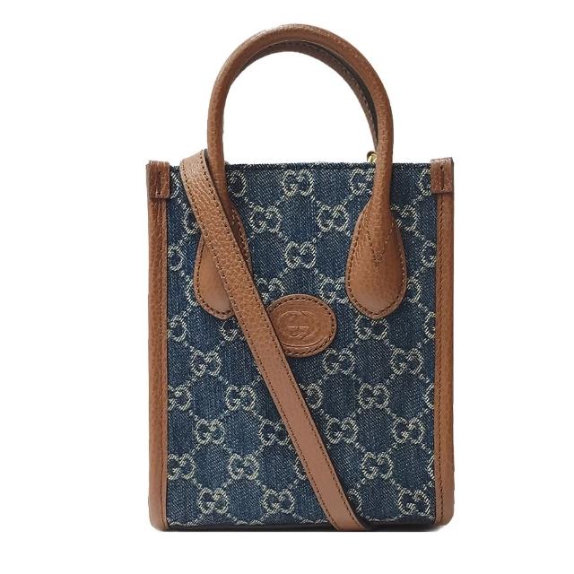 【GUCCI 古馳】671623 新款Interlocking G系列迷你中性款手提/單肩/斜背手機兩用包(丹寧)