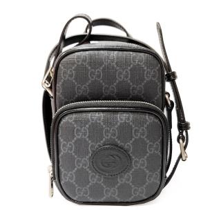 【GUCCI 古馳】672952 經典Retro系列帆布迷你手提/斜背GG Supreme兩用手機包(黑色)