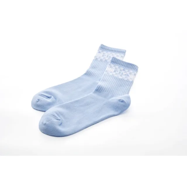 【FILA官方直營】素色格紋造型中筒襪-淺藍(SCY-1301-SB)