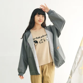 【Dailo】大熊刺繡小文青罩衫長袖外套(藍 卡 灰)
