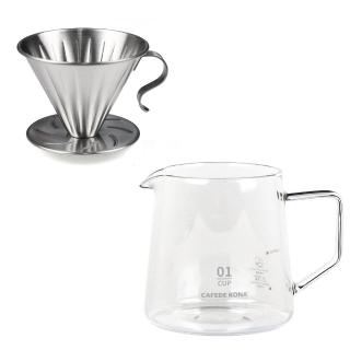 【MILA】不鏽鋼咖啡濾杯1-2cup(附CAFEDE KONA 玻璃分享壺360ml)