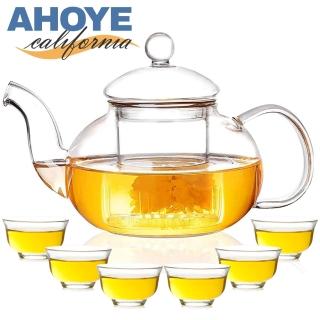 【AHOYE】耐熱玻璃泡茶杯壺組 1壺+6杯(玻璃杯 玻璃壺 杯壺組 茶杯 茶壺)