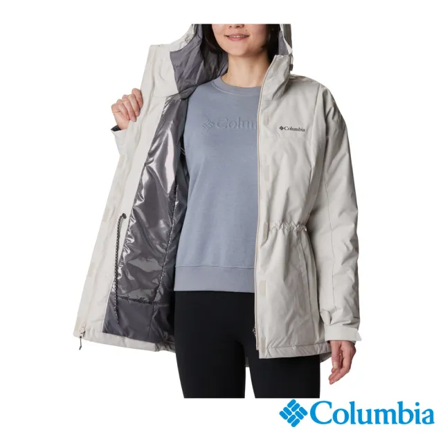 【Columbia 哥倫比亞 官方旗艦】女款-Hikebound™Omni-Tech防水長版鋁點保暖填充外套-卡其(UWR78700KI/HF)