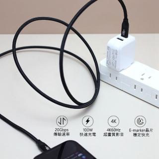 【tFriend】100W Type-C to Type-C PD快充充電線 影音傳輸線編織線 1.5M(iPhone16.MacBook.筆電適用)