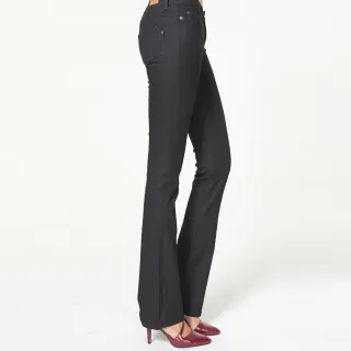 【BOBSON】女款超低腰伸縮小喇叭褲(黑942-88)