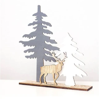 【1Z Life】木質麋鹿聖誕桌面擺飾 復古簡約造型-樹+麋鹿款(聖誕裝飾 桌面擺飾 裝飾 麋鹿)