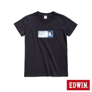 【EDWIN】女裝 再生系列 CORE拼布 BOX LOGO短袖T恤(黑色)