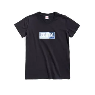 【EDWIN】女裝 再生系列 CORE拼布 BOX LOGO短袖T恤(黑色)