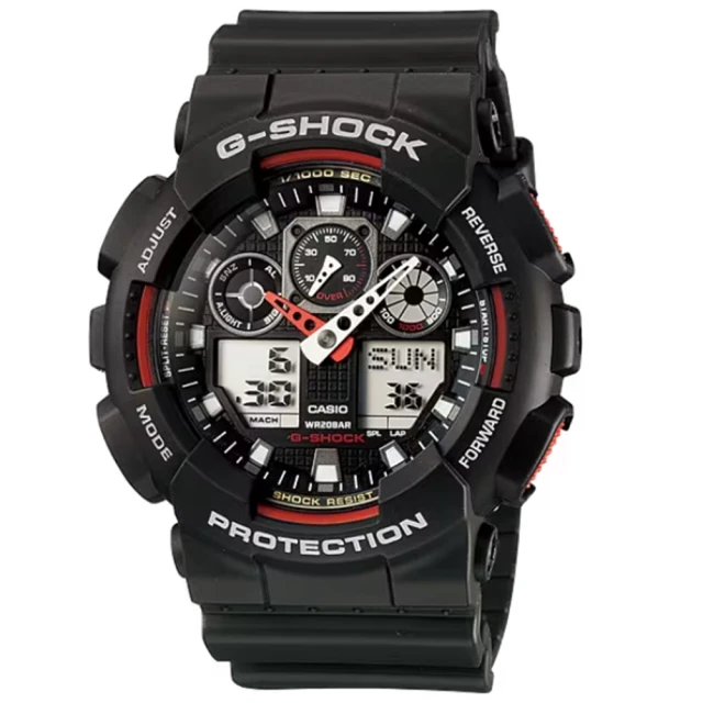 【CASIO 卡西歐】G-SHOCK 重型機械感錶款 黑X紅 GA-100-1A4_51.2mm