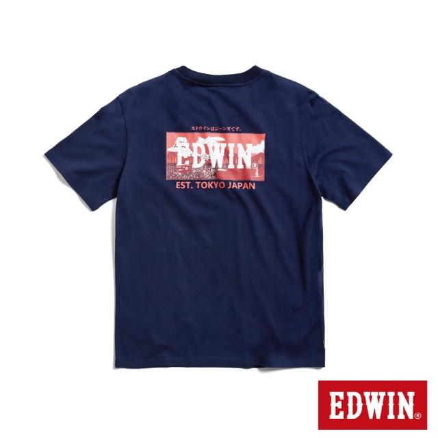 【EDWIN】男裝 露營系列 背後營地BOX LOGO印花短袖T恤(丈青色)