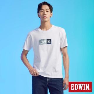 【EDWIN】男裝 再生系列 刺繡BOX LOGO短袖T恤(白色)