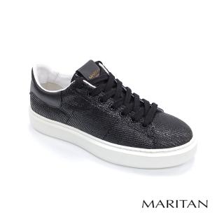 【GRUNLAND】義大利MARITAN精品級特殊工藝真皮平底休閒鞋 墨黑(MADE IN ITALY 限量手工鞋)