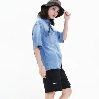 【5th STREET】中性 短褲 工裝短褲 輕量 口袋 綁帶 黑色(921027)