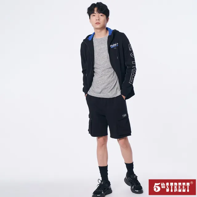 【5th STREET】雙11 中性 短褲 工裝短褲 輕量 口袋 綁帶 黑色(921027)