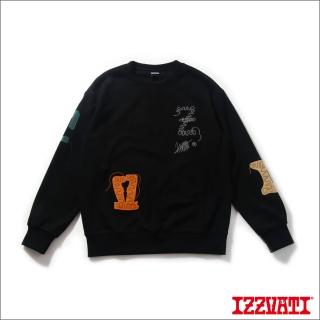 【IZZVATI】毛球字塗鴉繡長T-黑(品牌圓領長T系列)