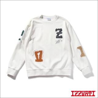【IZZVATI】毛球字塗鴉繡長T-白(品牌圓領長T系列)