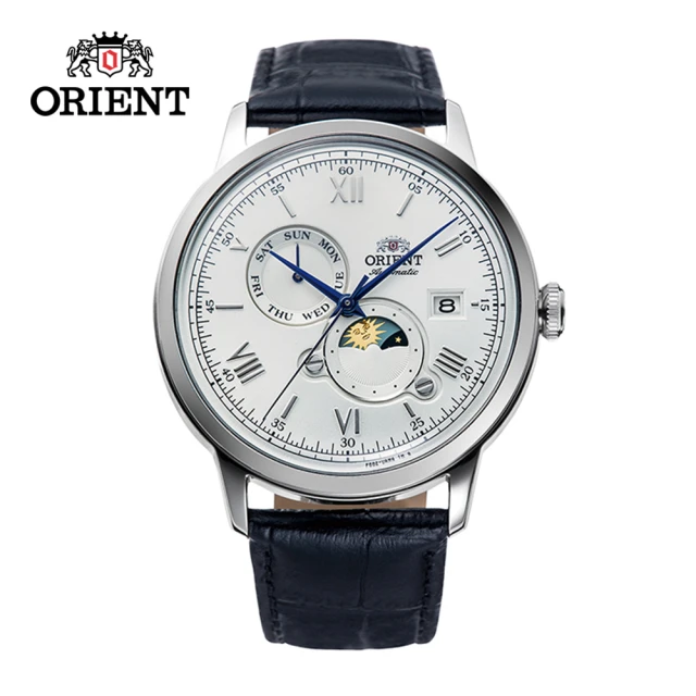 【ORIENT 東方錶】ORIENT 東方錶 SUN&MOON系列 羅馬數字日月相錶 皮帶款  白色 - 41.5 mm(RA-AK0802S)