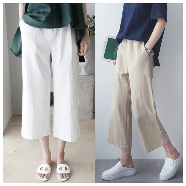 【ASister 小姊姊】*出清品*現貨在庫★休閒褲 寬鬆休閒棉麻款百搭高腰九分直筒闊腿褲/休閒褲(3色 S-3XL)