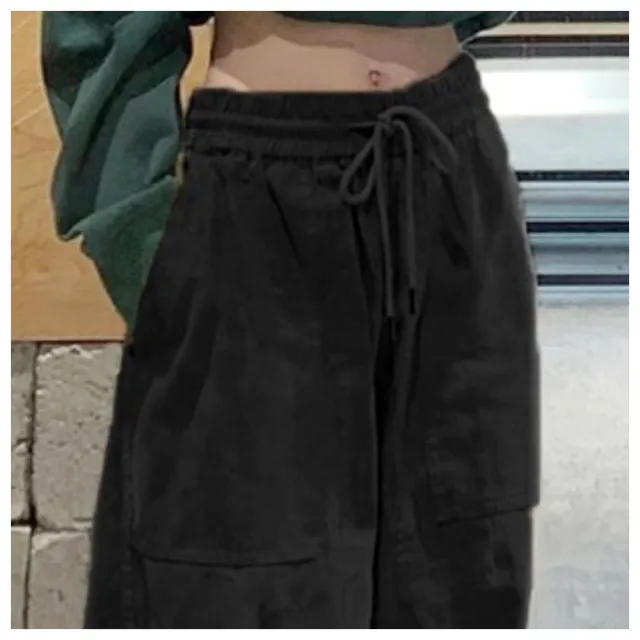 【ASister 小姊姊】*出清品*現貨在庫★休閒褲 長褲 加大尺碼男女同款高腰直筒顯瘦休閒闊腿褲/工裝褲(S-4XL)