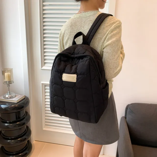 【The Rare】日系簡約休閒雙肩包 棉服輕量防潑水後背包 側背包 旅行包