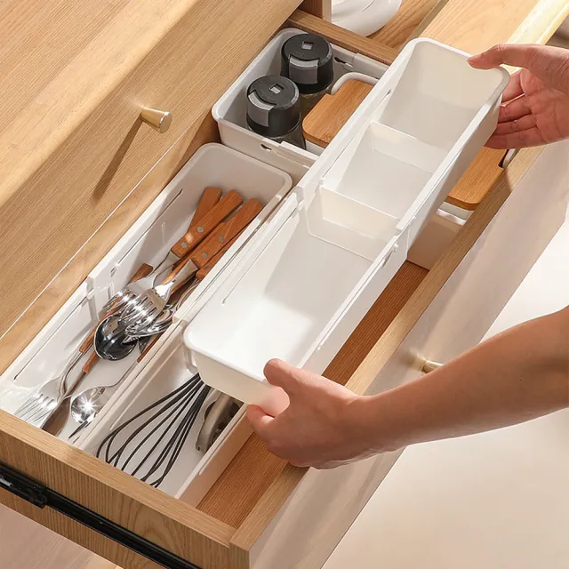 【The Rare】廚房衣櫃抽屜伸縮分隔收納盒 可自由伸縮分格置物盒 餐具/衣物/襪子/內衣褲收納盒
