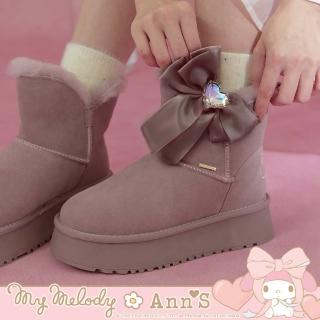 【Ann’S】Ann’S X Sanrio三麗鷗 美樂蒂聯名可拆煥彩愛心蝴蝶結單色刺繡可翻摺厚底雪靴4cm(粉)