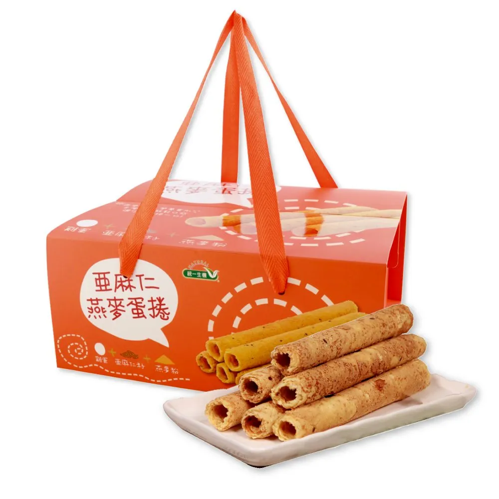 【統一生機】亞麻仁燕麥蛋捲禮盒x1盒(57gx8包/盒_中秋禮盒)