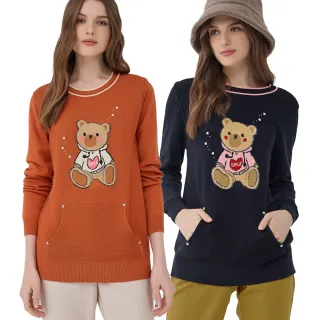 【ILEY 伊蕾】短絨小熊圓領針織上衣(兩色；M-2L；1234405008)