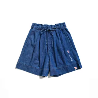 【EDWIN】江戶勝 女裝 牛仔櫻花短褲(石洗綠)