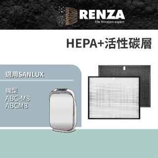 【RENZA】適用SANLUX 臺灣三洋 ABC-M8 ABCM8 空氣清淨機(HEPA濾網+活性碳濾網 濾芯)