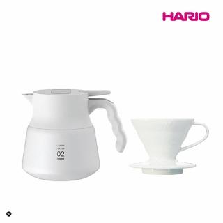 【HARIO】純白系列 V60白色01磁石濾杯 + V60不鏽鋼保溫咖啡壺白PLUS 600(咖啡壺 濾杯 簡約)