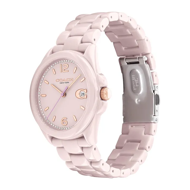 【COACH】官方授權經銷商 優雅質感陶瓷晶鑽腕錶-36mm/粉 母親節 禮物(14503926)