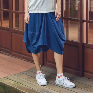 【EDWIN】江戶勝 女裝 繡花變體裙(漂淺藍)